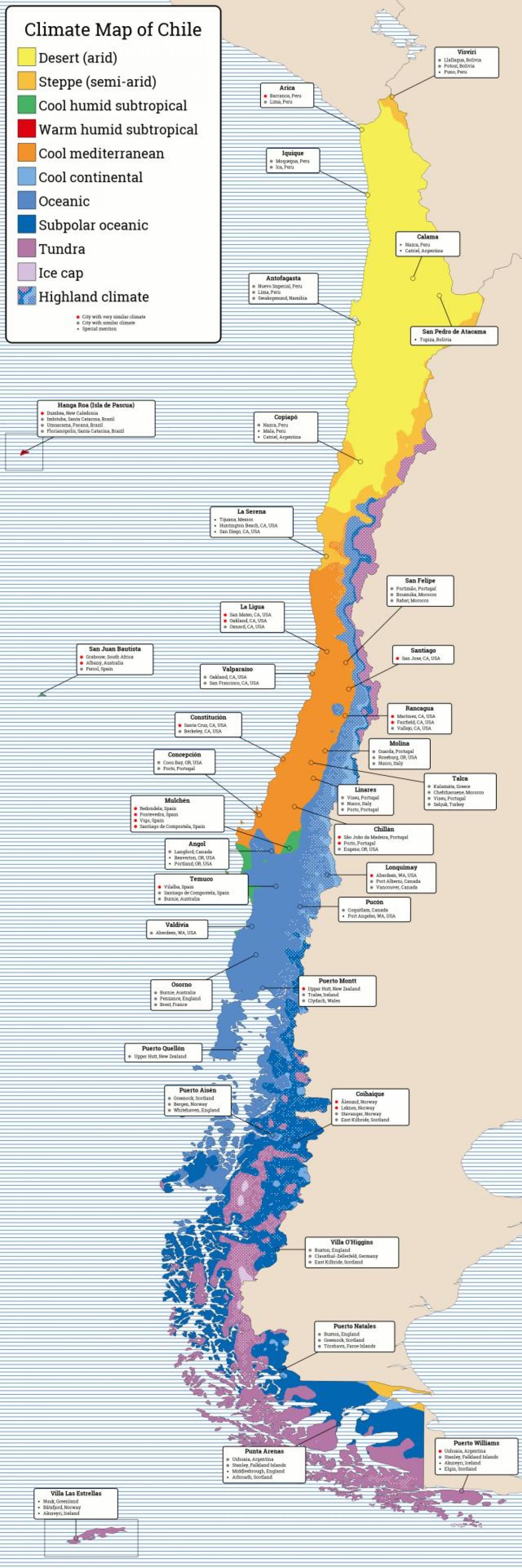 Kaart Tšiili kliima