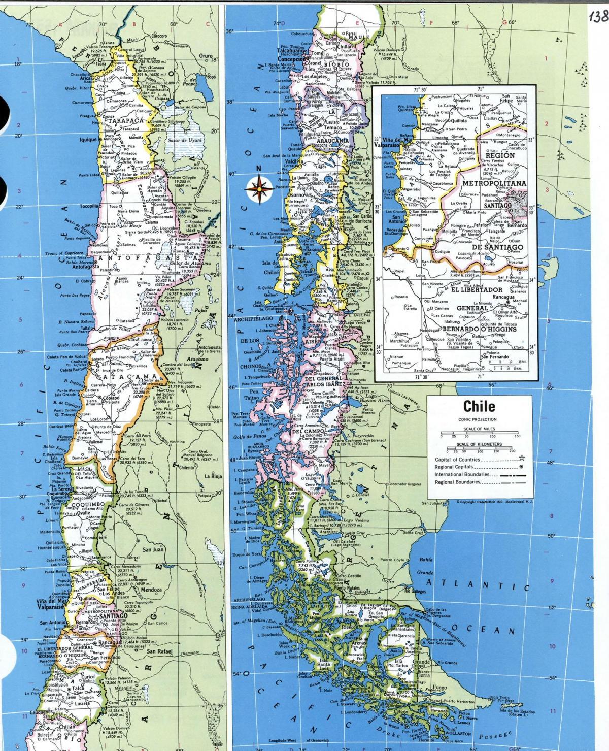 Kaart üksikasjalikud Tšiili