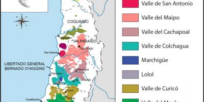 Kaart Tšiili veini piirkondi 
