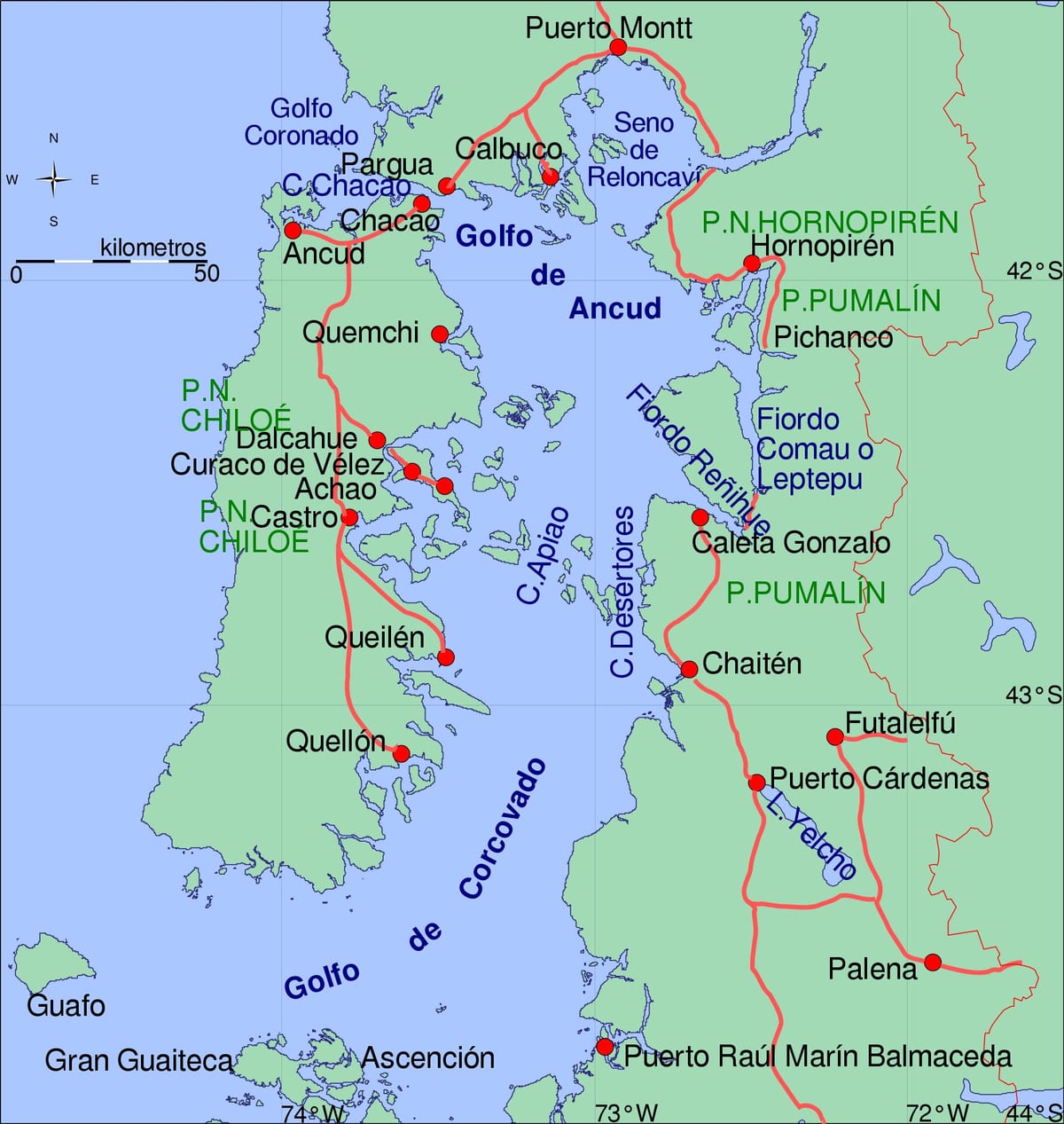 Kaart Tšiili chiloe