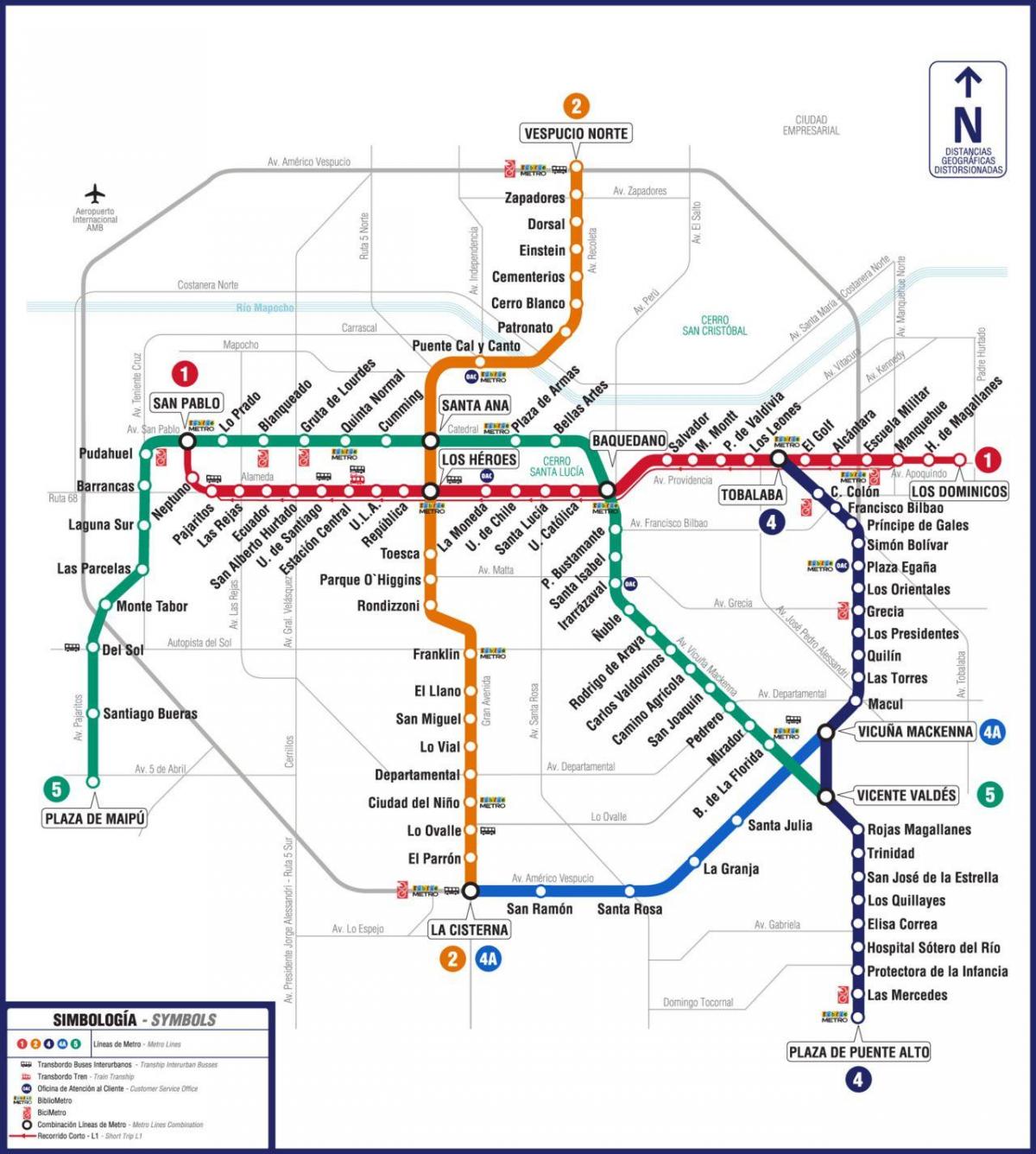 Kaart Tšiili metroo